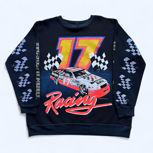 Vintage 1990s Western Auto Racing Graphic Sweatshirt with #17 Car XL